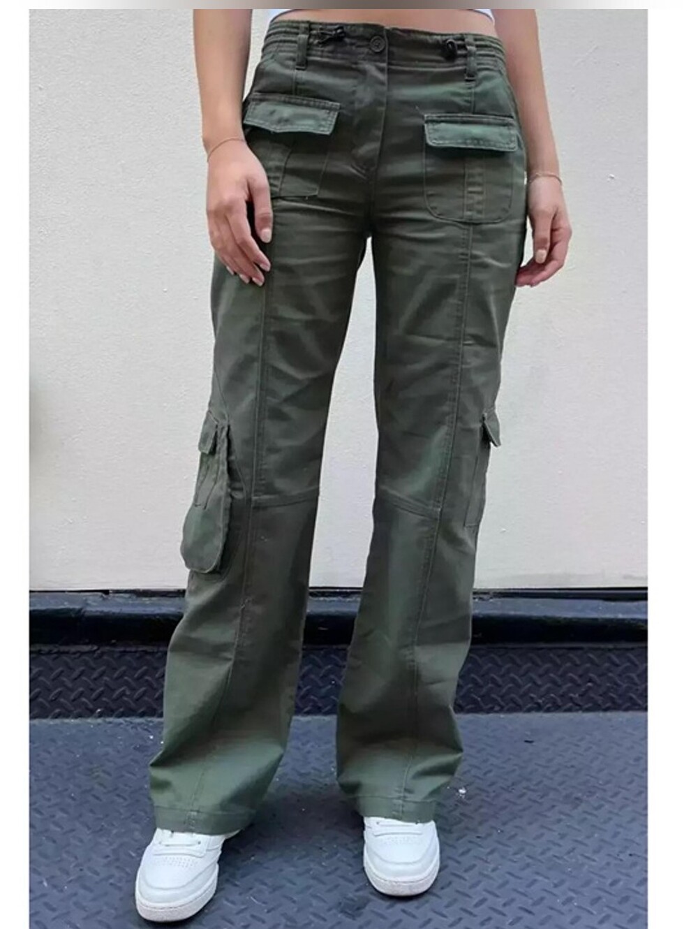 Brandy Melville "Kim" Olive Straight-Leg Cargo Jeans